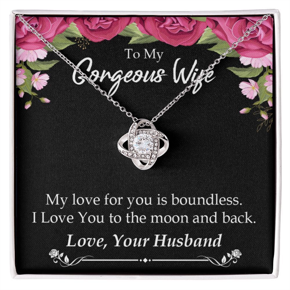 Wife Boundless Love Infinity Knot CZ Necklace Silver Tone Standard Box